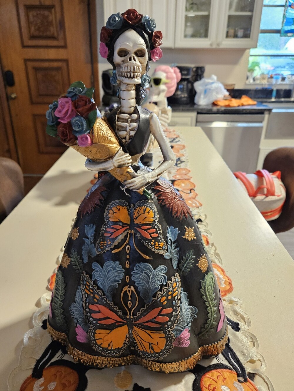 Day of the Dead Catrina Figurine - Handcrafted Monarch Butterfly Skeleton Statue